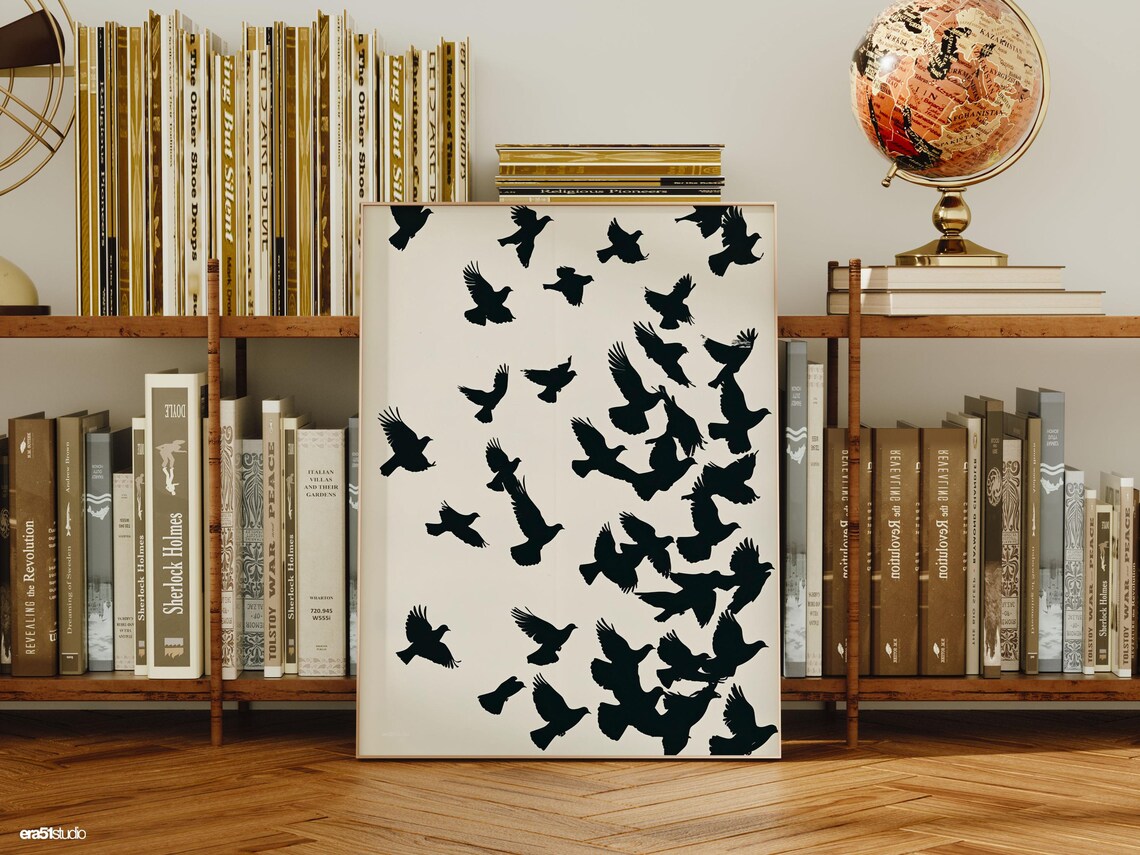 Flying Doves Silhouette, Mid Century Modern Art Print - Image 3