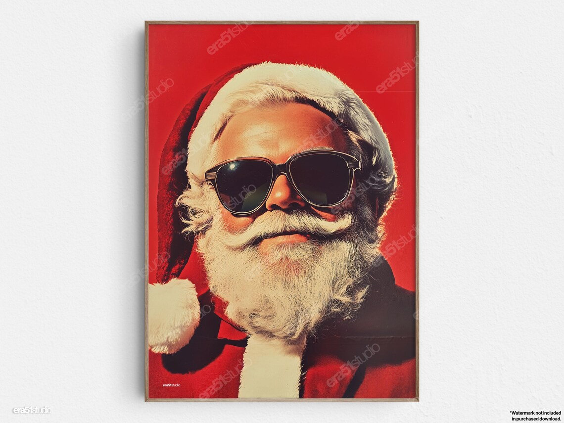 Cool Santa With Shades, Mid-Century Modern Art Print