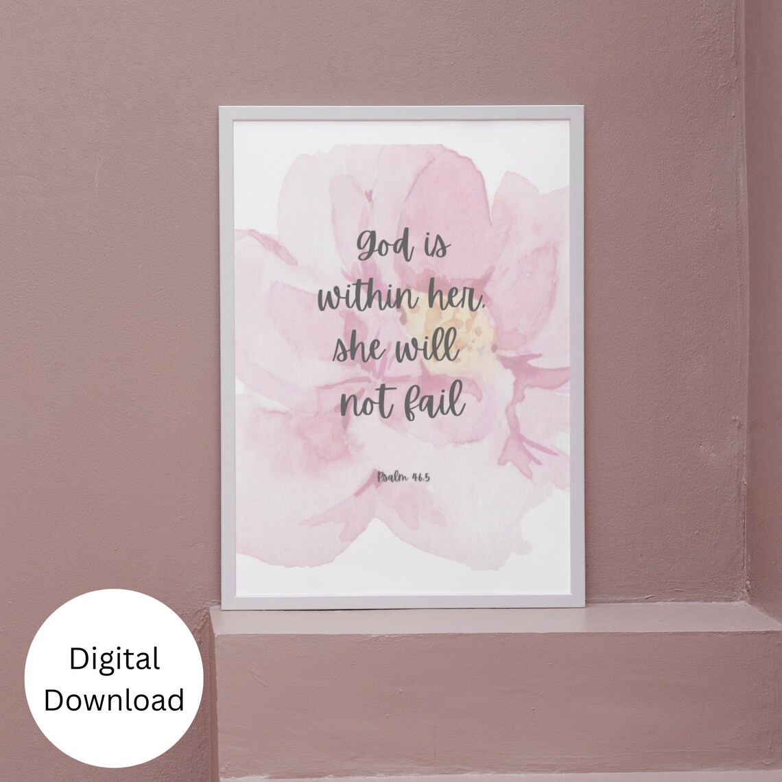 God Is Within Her She Will Not Fail Psalm 46:5 Floral Watercolor Poster - Image 2