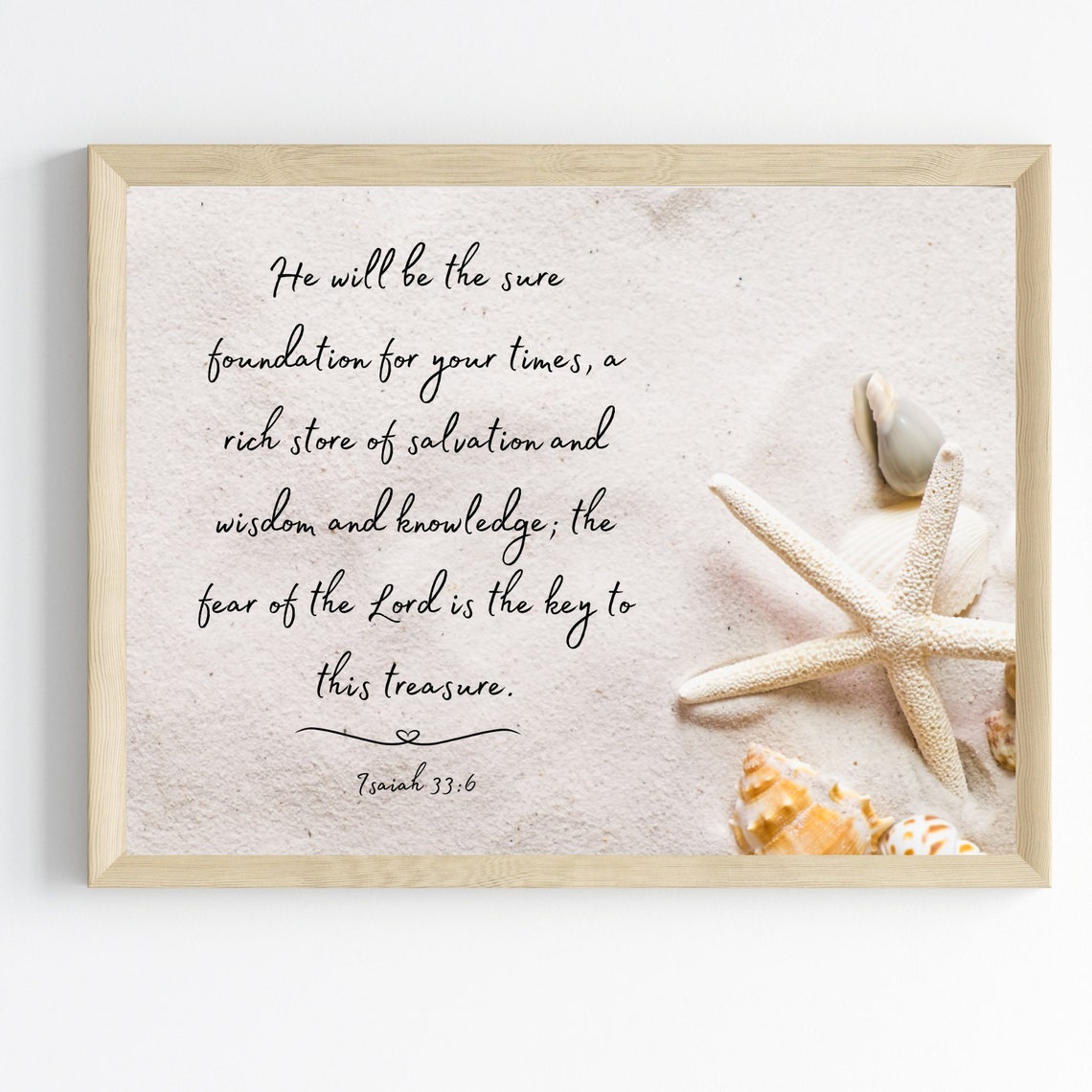 Sure Foundation Isaiah 33 6 Beach Starfish Sand Photo Scripture Poster