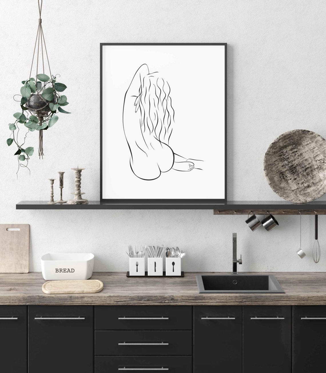 Woman Long Hair Back View One Line Figure Drawing Minimalist Poster - Image 6