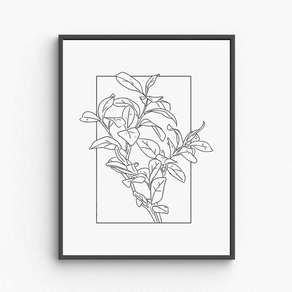 Leafy Branch Line Art Framed Botanical Sketch Minimalist Poster