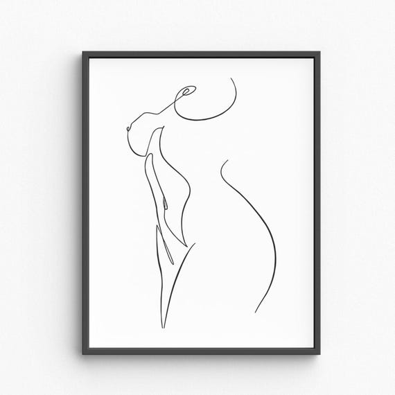 Minimalist Nude Female Body Line Art Elegant Woman Silhouette Artistic Form Drawing Black White Wall Modern Feminine Decor