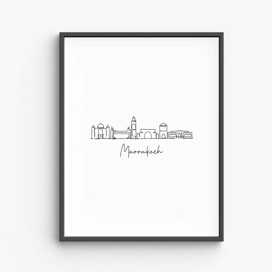 Marrakech Morocco Skyline Single Line Drawing Minimalist Travel Poster