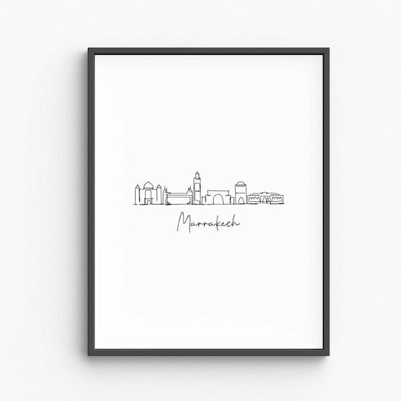 Marrakech Morocco Skyline Single Line Drawing Minimalist Travel Poster