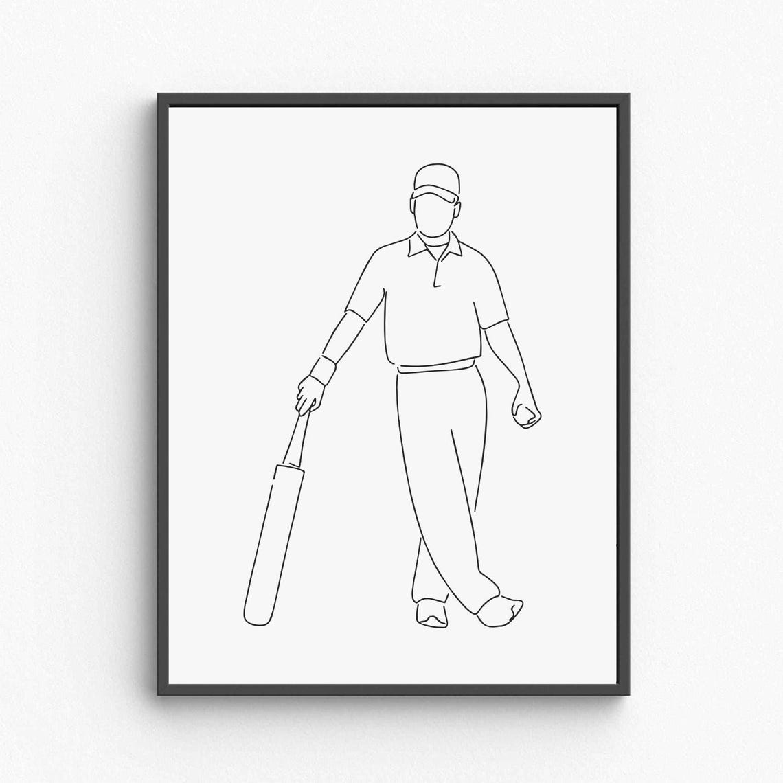 Minimalist Cricket Line Drawing Art Print