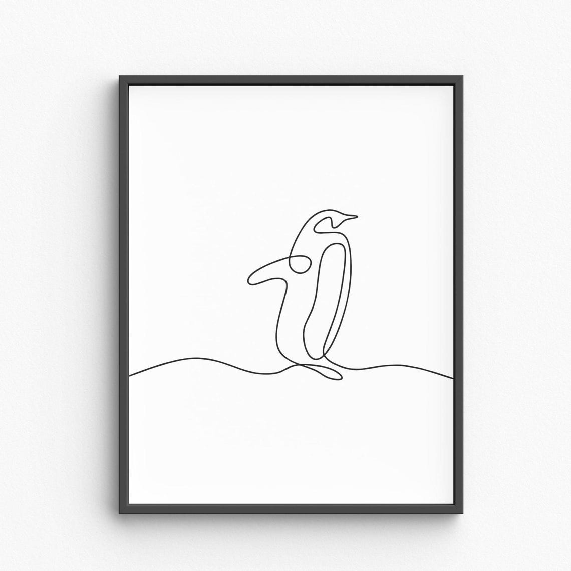 Penguin Standing Single Line Drawing Minimalist Wildlife Art Poster