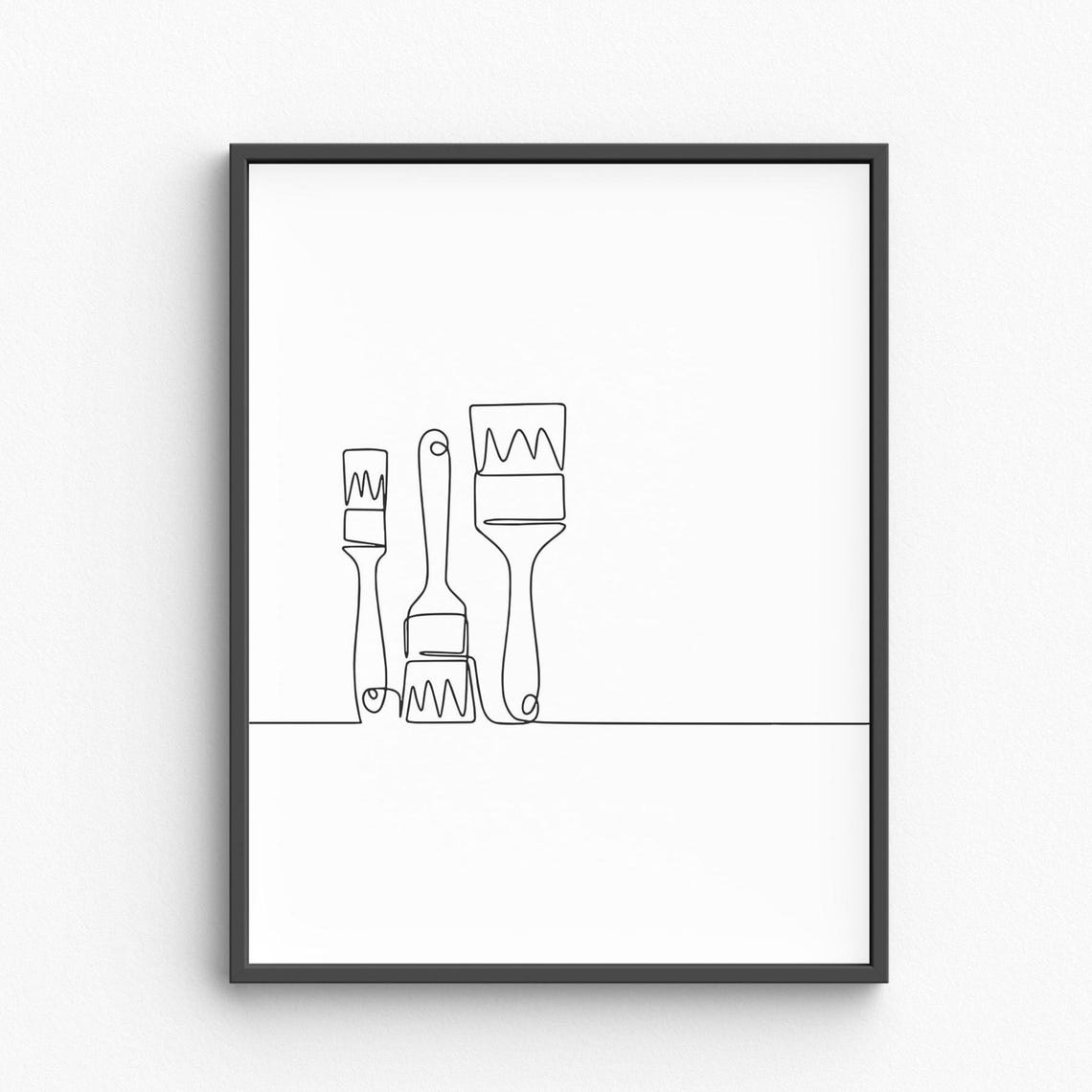 Artist Paint Brushes Trio Creative Studio Minimalist Line Art Poster