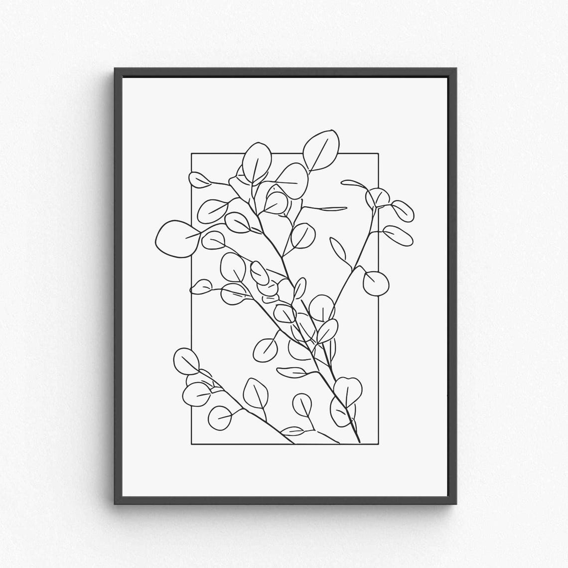 Eucalyptus Branches Line Art Botanical Leaves Nature Minimalist Poster