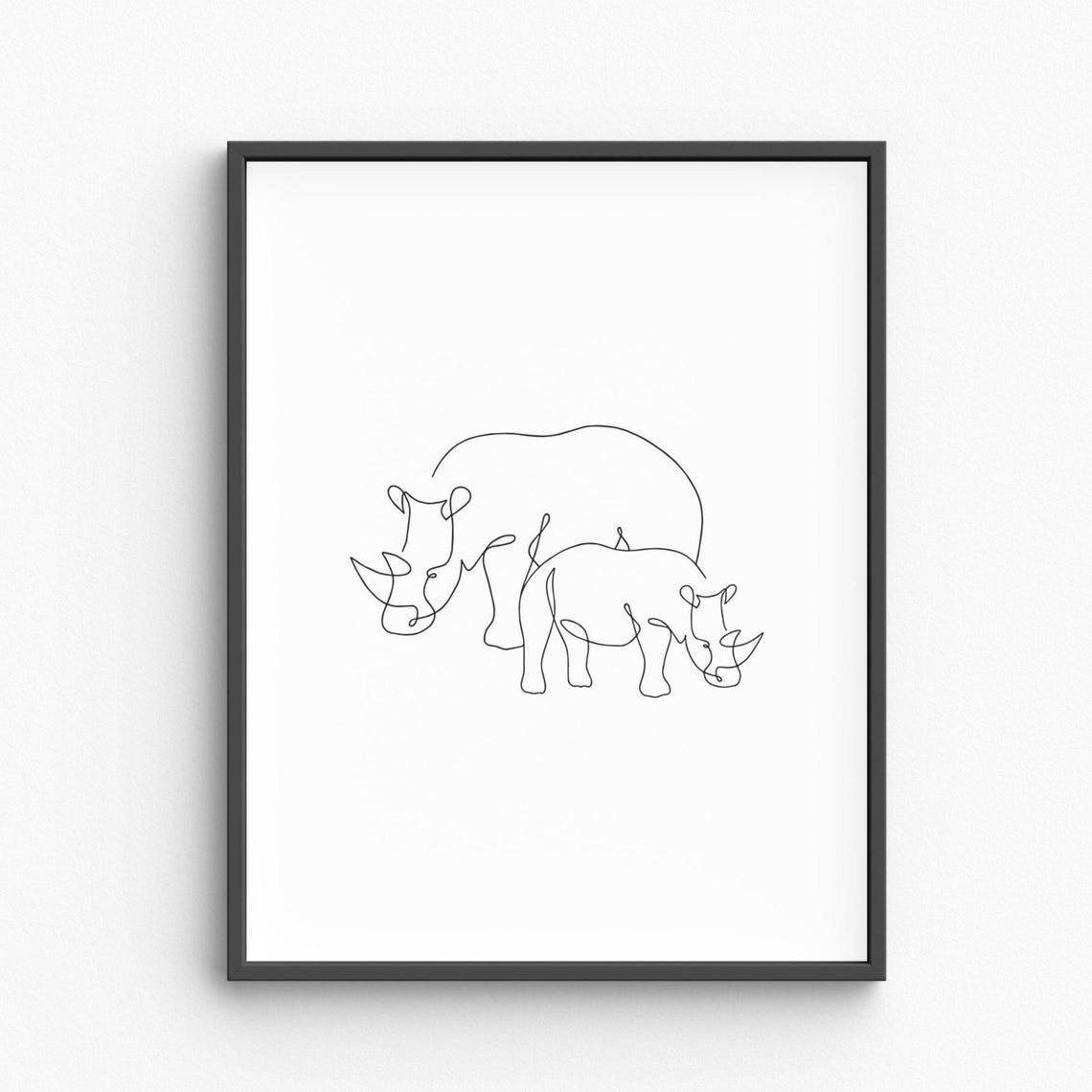 Hippo Line Art Animal Print Drawing Minimalist Wall Bedroom