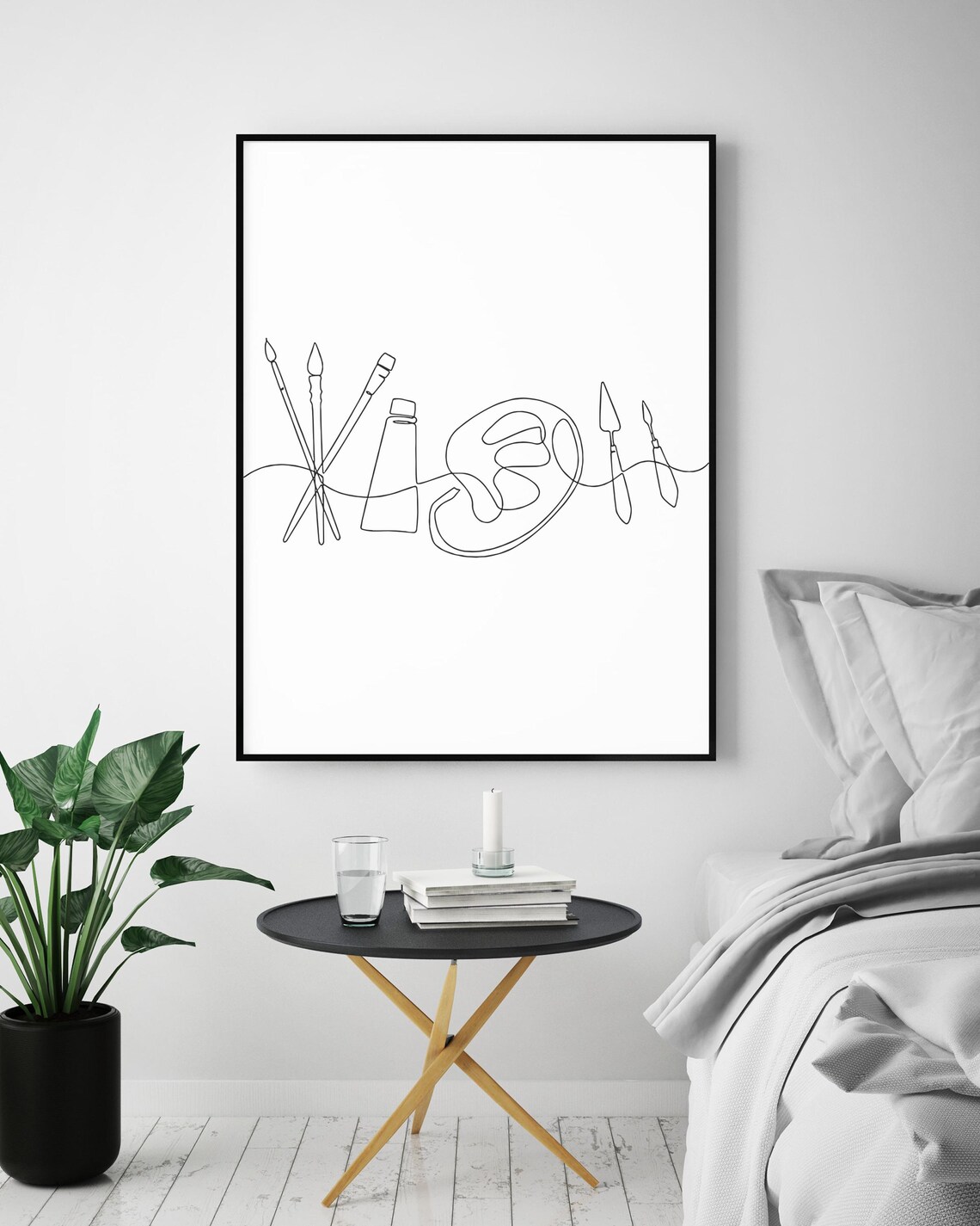 Paint Brushes And Palette Single Line Drawing Minimalist Artist Art Poster - Image 4