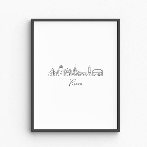 Rosario Line Art City Silhouette Wall Print Minimalist Poster Argentina Travel Decor Urban