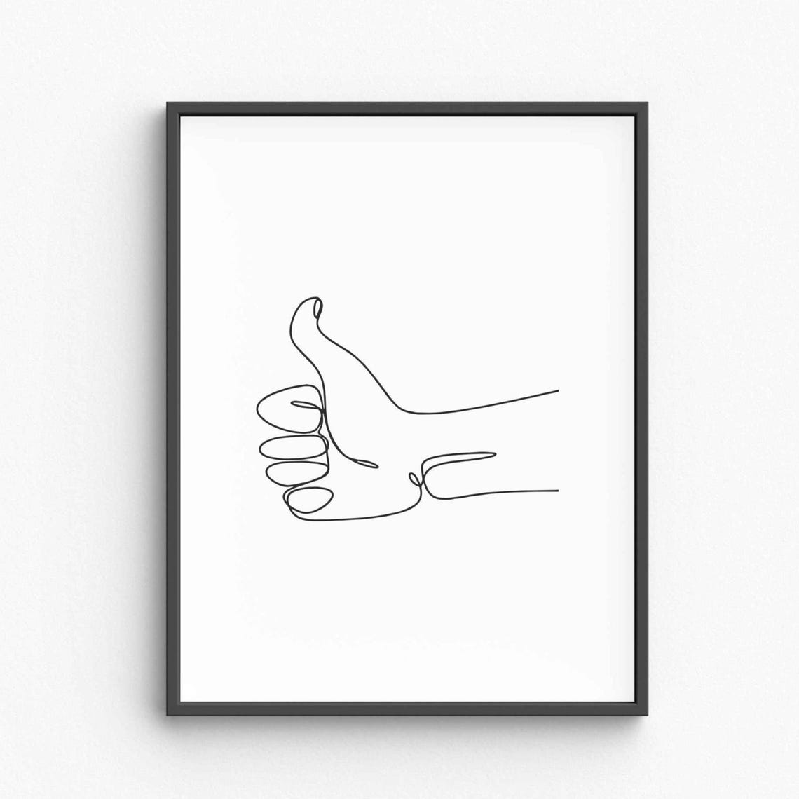 Minimalist Thumbs Up Line Art Positive Gesture Hand Drawing Motivational Wall Decor Sketch Modern Symbol Print