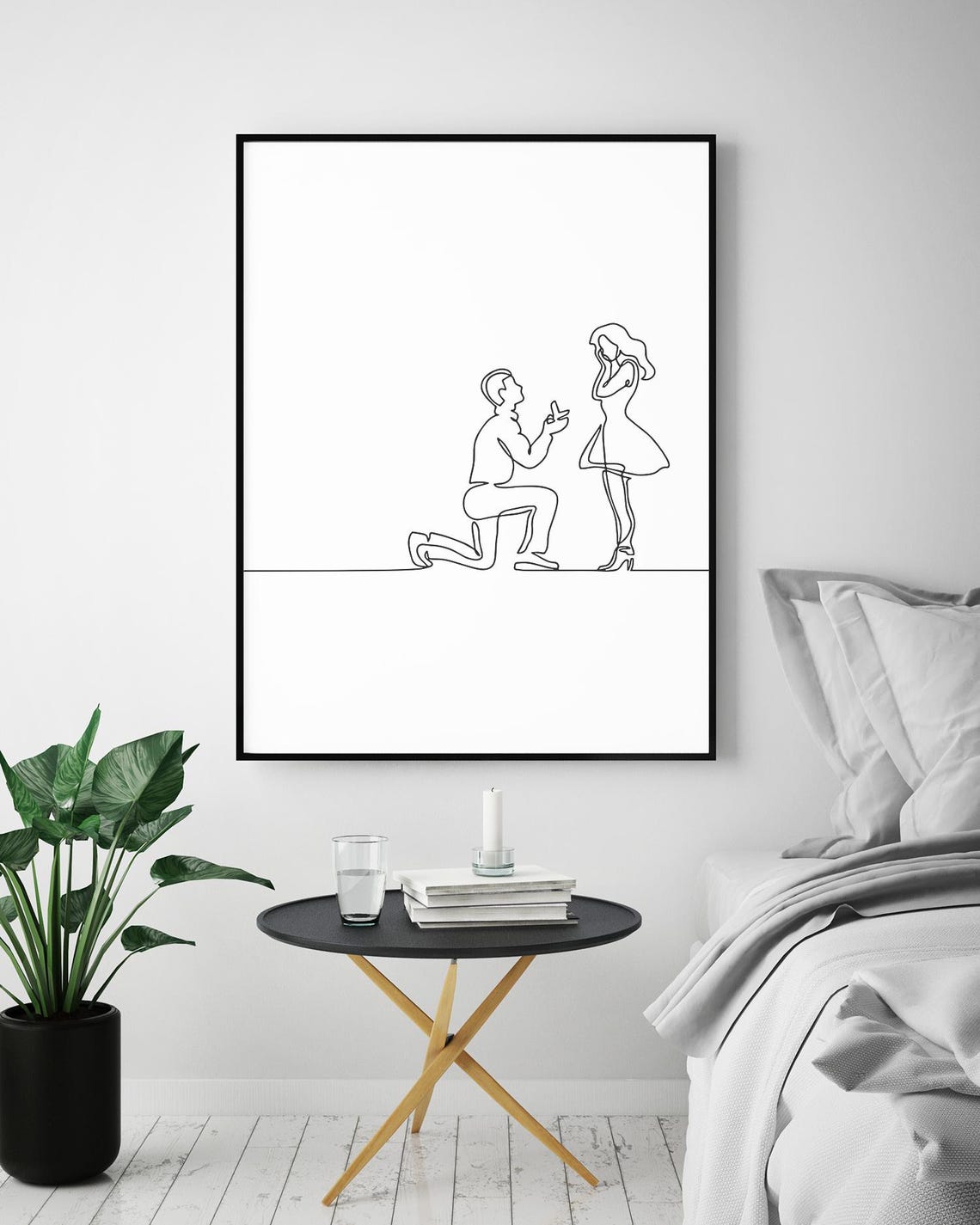 Marriage Proposal Line Art Romantic Couple Engagement Moment Poster - Image 5