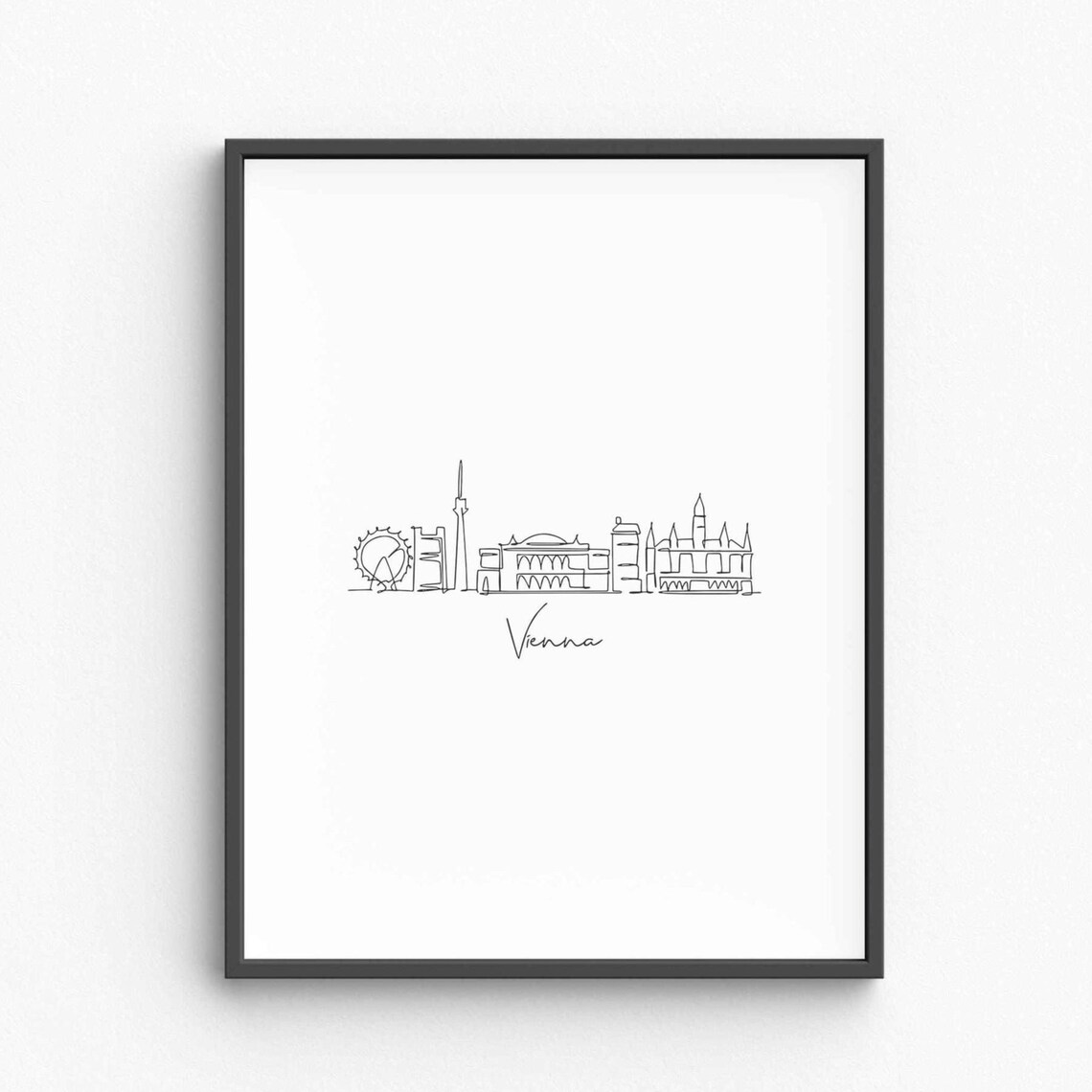 Vienna Austria Skyline Single Line Drawing Ferris Wheel Travel Poster