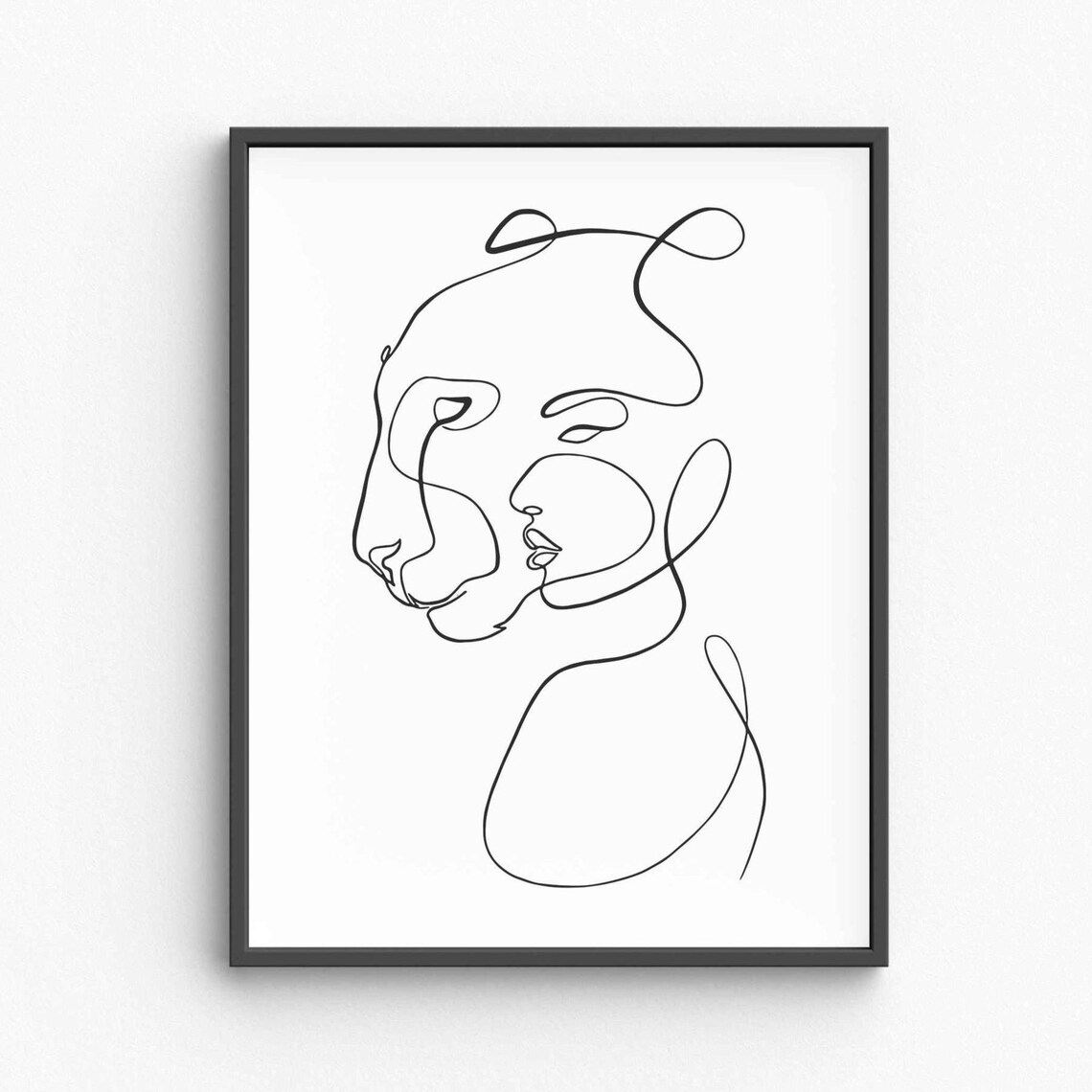 Woman And Panther Double Exposure Line Art Wild Spirit Poster