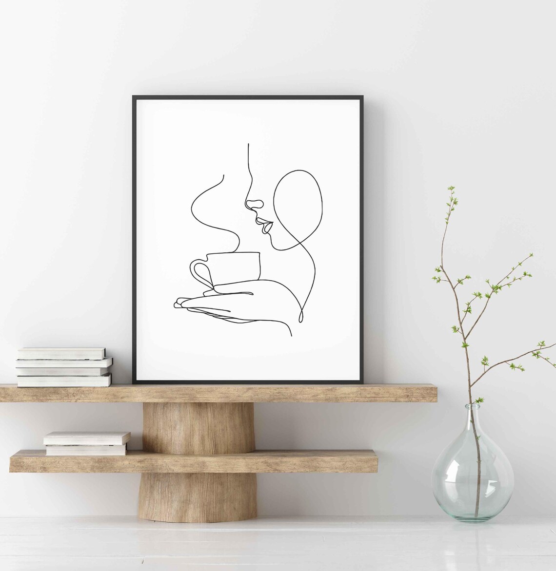 Minimalist Woman Silhouette Holding Coffee Line Art - Image 4