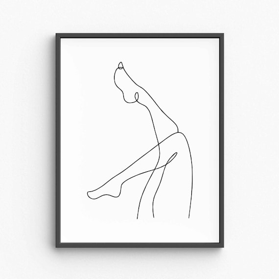 Elegant Woman Bare Leg Single Line Drawing Feminine Body Minimalist Decor Poster