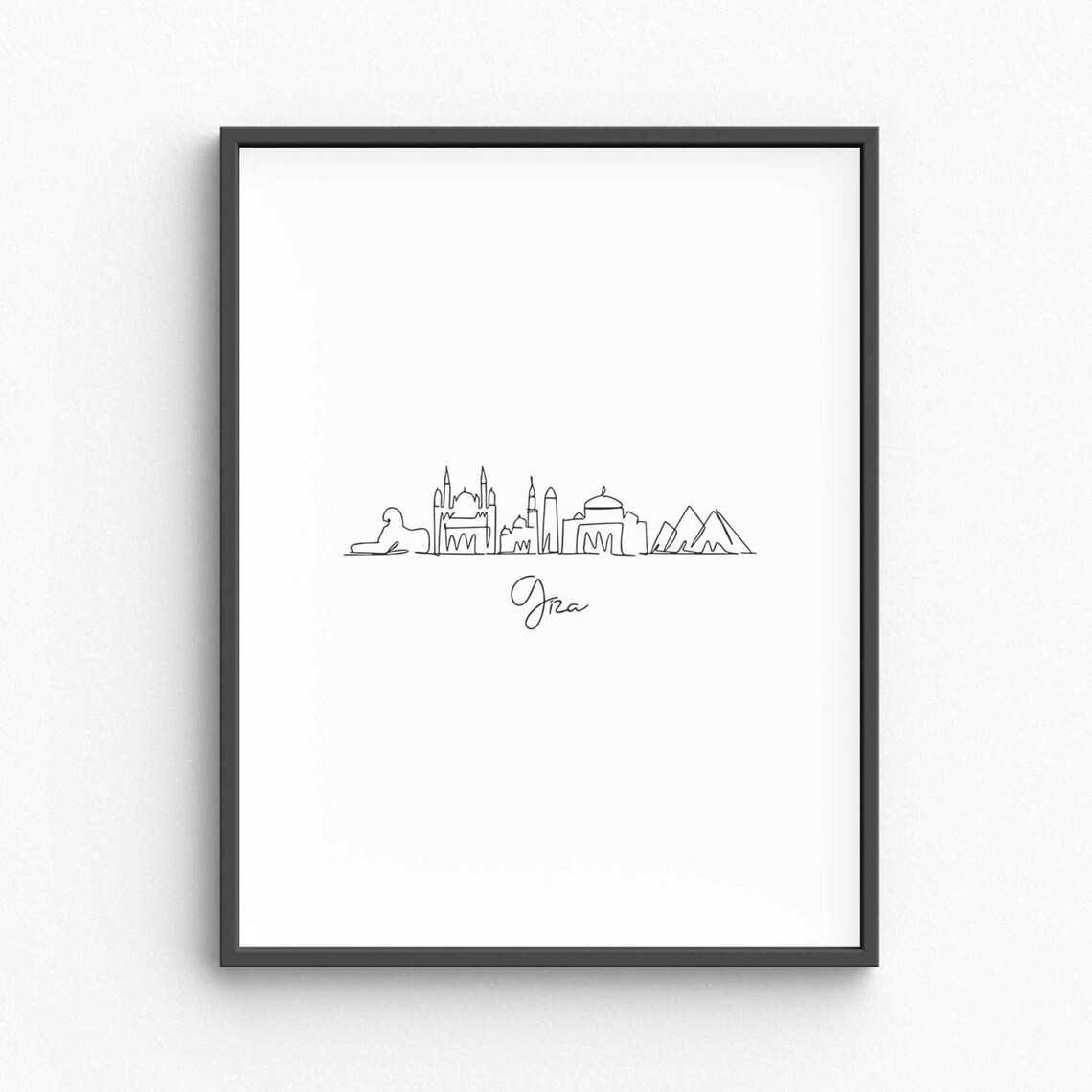 Giza Egypt Pyramids And Sphinx Single Line Drawing Minimalist Art Poster
