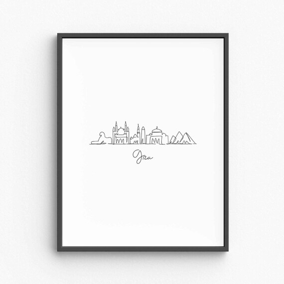 Giza Egypt Pyramids And Sphinx Single Line Drawing Minimalist Art Poster