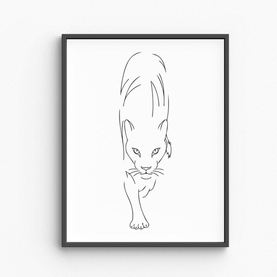 Panther Line Art Animal Print Drawing Minimalist Wall Bedroom