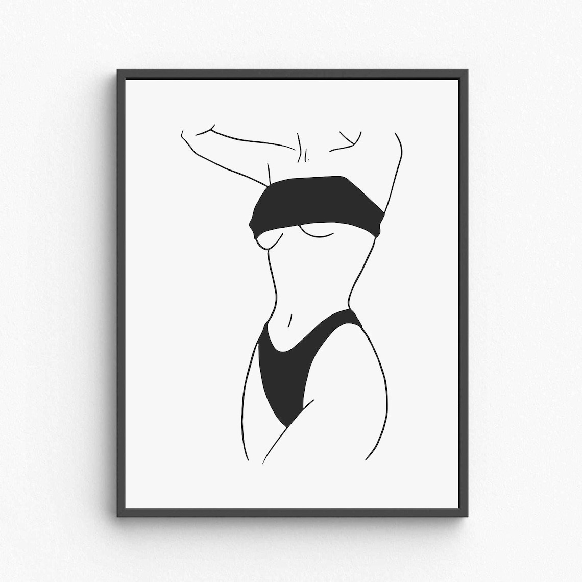Lingerie Woman Line Art Sensual Female Torso Black White Poster