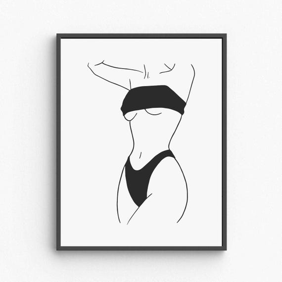 Minimalist Lingerie Woman Line Art Sensual Female Silhouette Drawing Elegant Bedroom Wall Decor