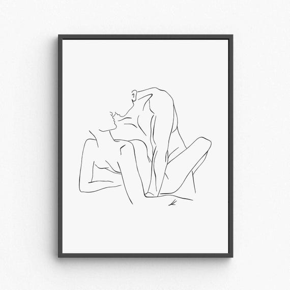 Minimalist Romantic Couple Line Art Print, Love Decor