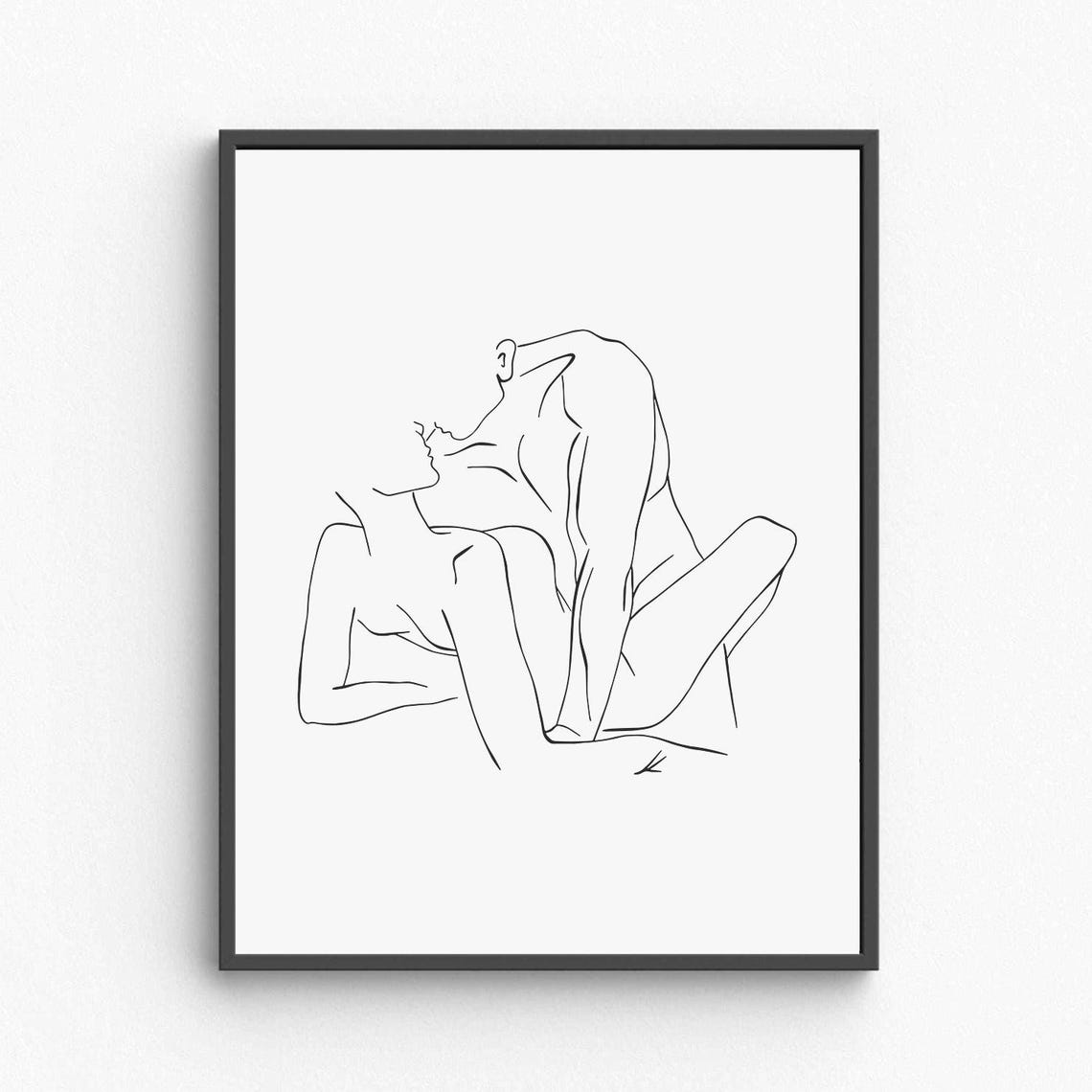 Minimalist Romantic Couple Line Art Print, Love Decor
