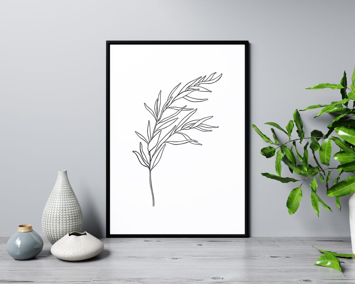 Leafy Branch Line Art Minimalist Botanical Sketch Drawing Poster - Image 3