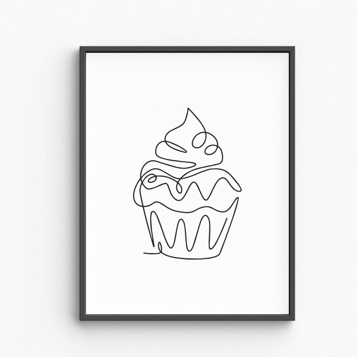 Sweet Cupcake With Swirl Frosting Continuous One Line Art Poster