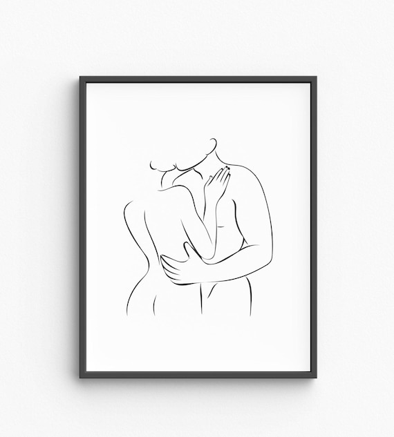 Erotic Couple Line Art Print Adult Nudity Drawing Nude Minimalist Wall Bedroom