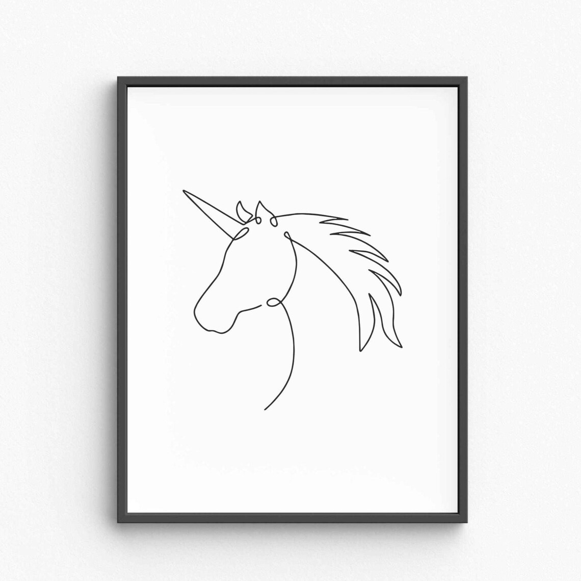 Unicorn Horse Head Line Art Drawing Minimalist Fantasy Poster