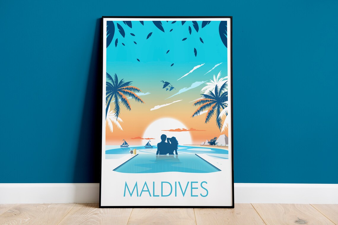 Maldives Beach Poster Print, Coastal Travel Art