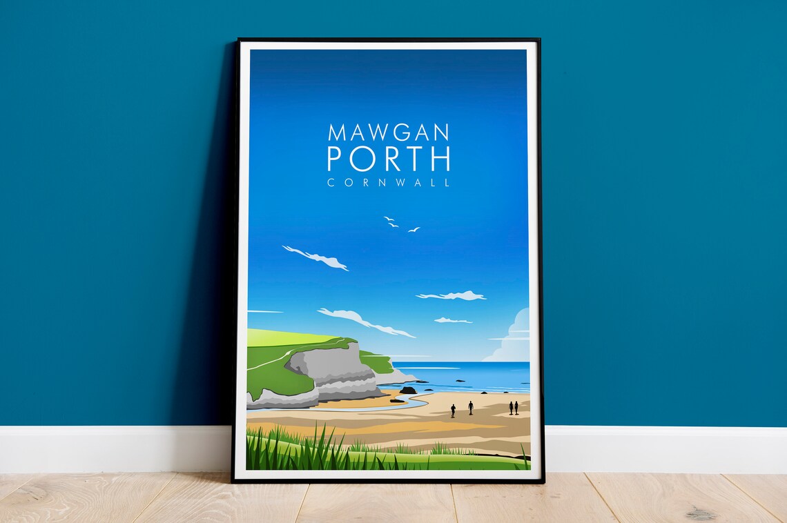 Mawgan Porth Travel Poster, Coastal Place Print