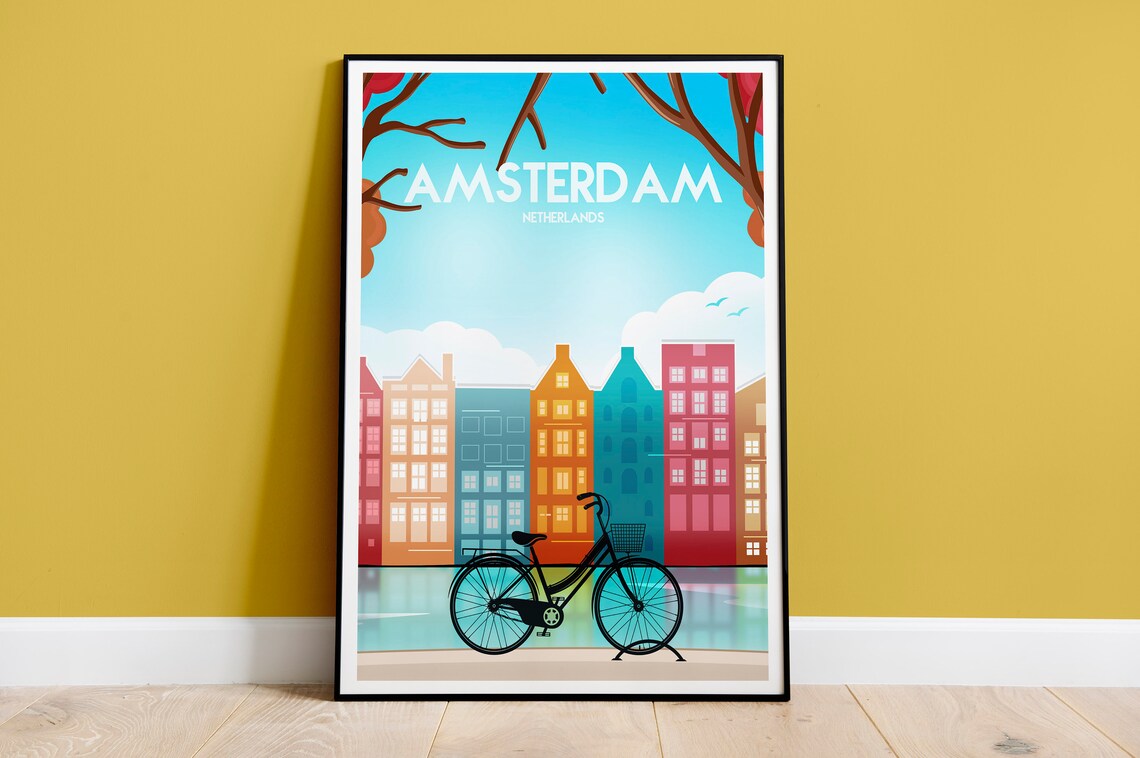 Amsterdam Travel Poster Print, Europe City Art