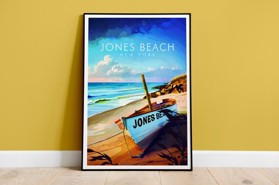 Jones Beach New York Beached Boat Ocean Scene Long Island Summer Travel Poster
