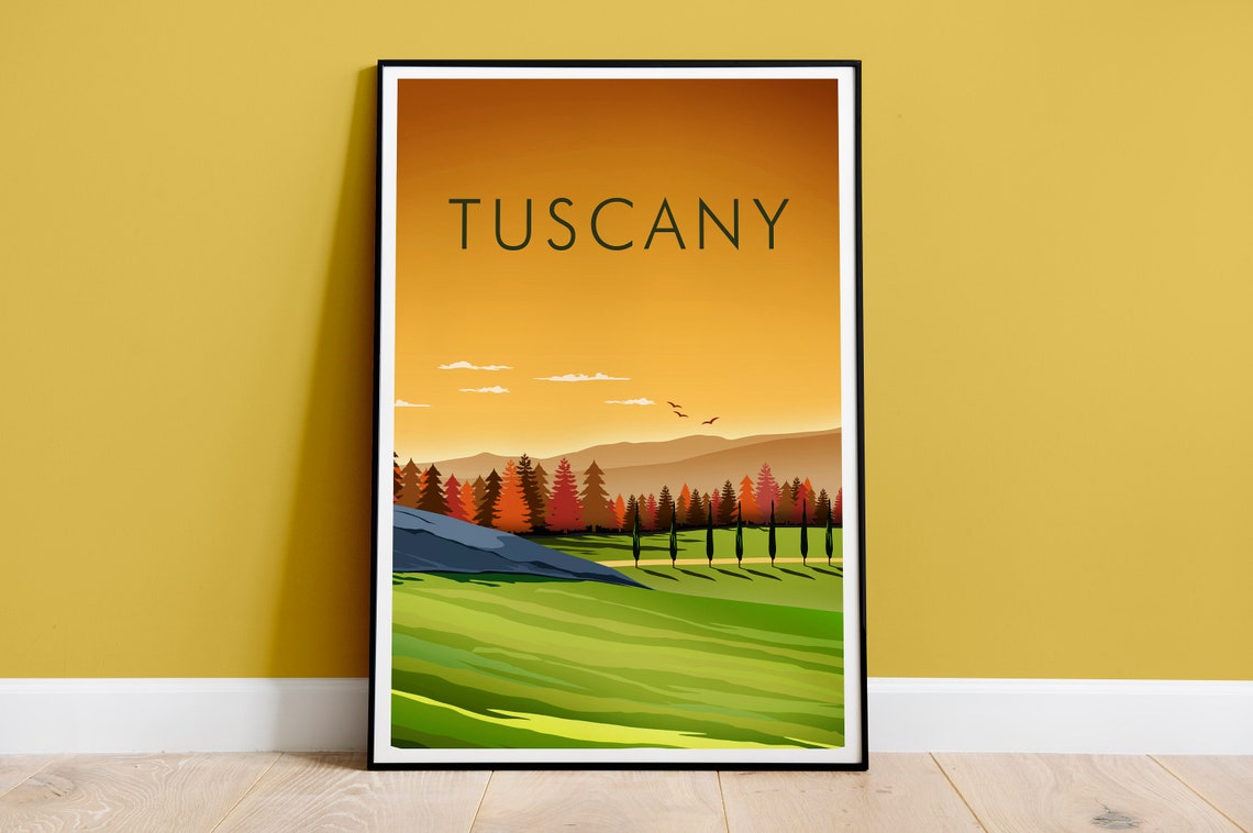 Tuscany Italy Sunset Vineyard Cypress Rows Rolling Countryside Poster
