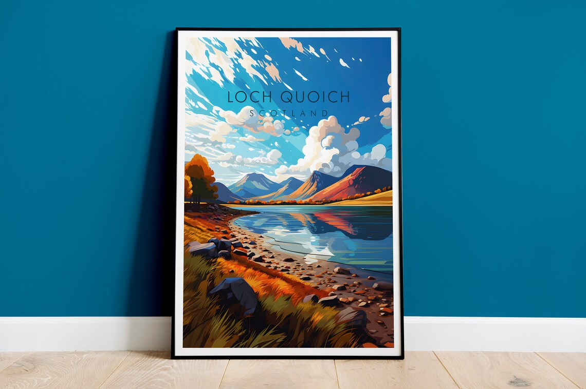 Loch Quoich Scotland Autumn Shoreline Mountain Lake Travel Poster