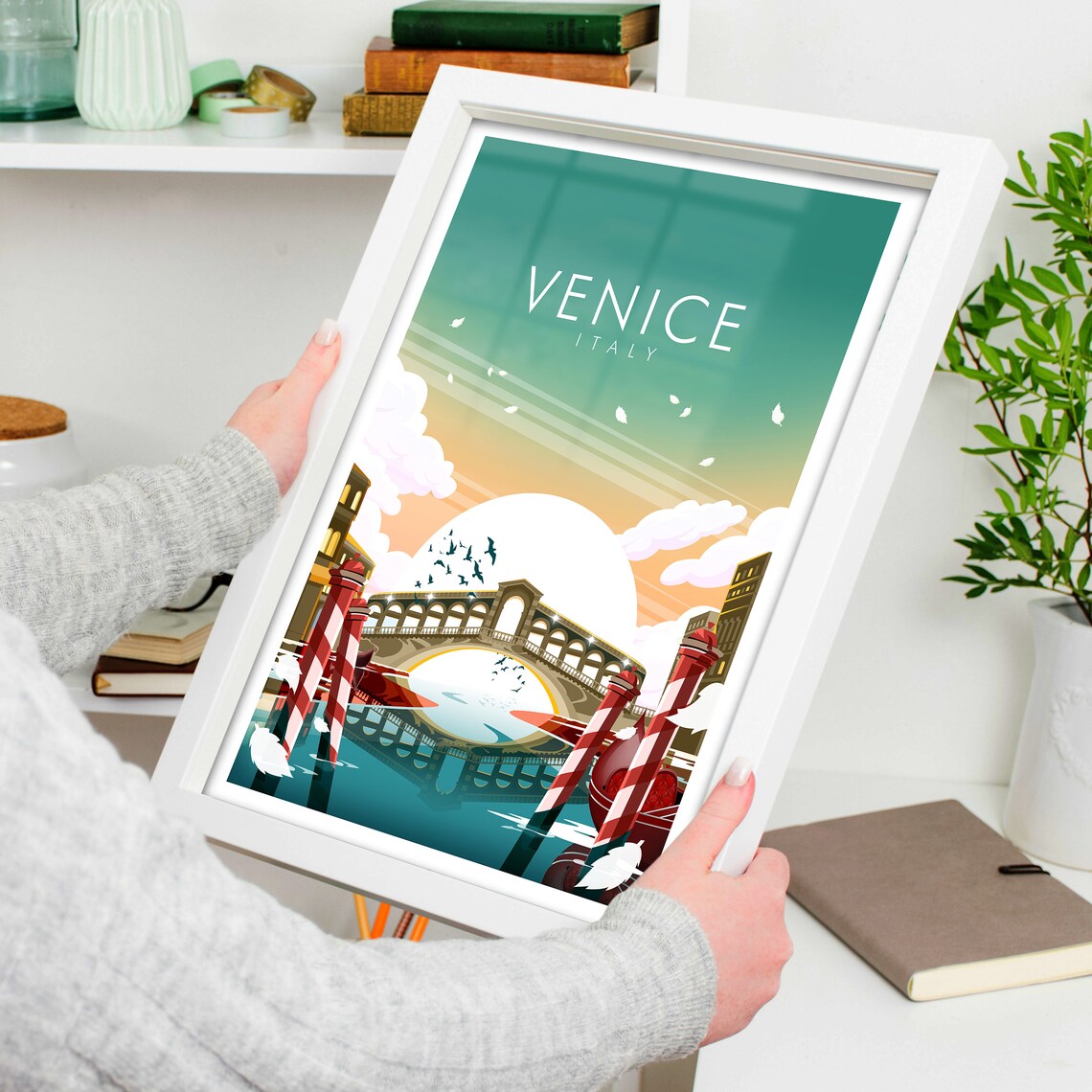 Venice Italy Rialto Bridge Sunset Grand Canal Romantic Travel Poster - Image 4