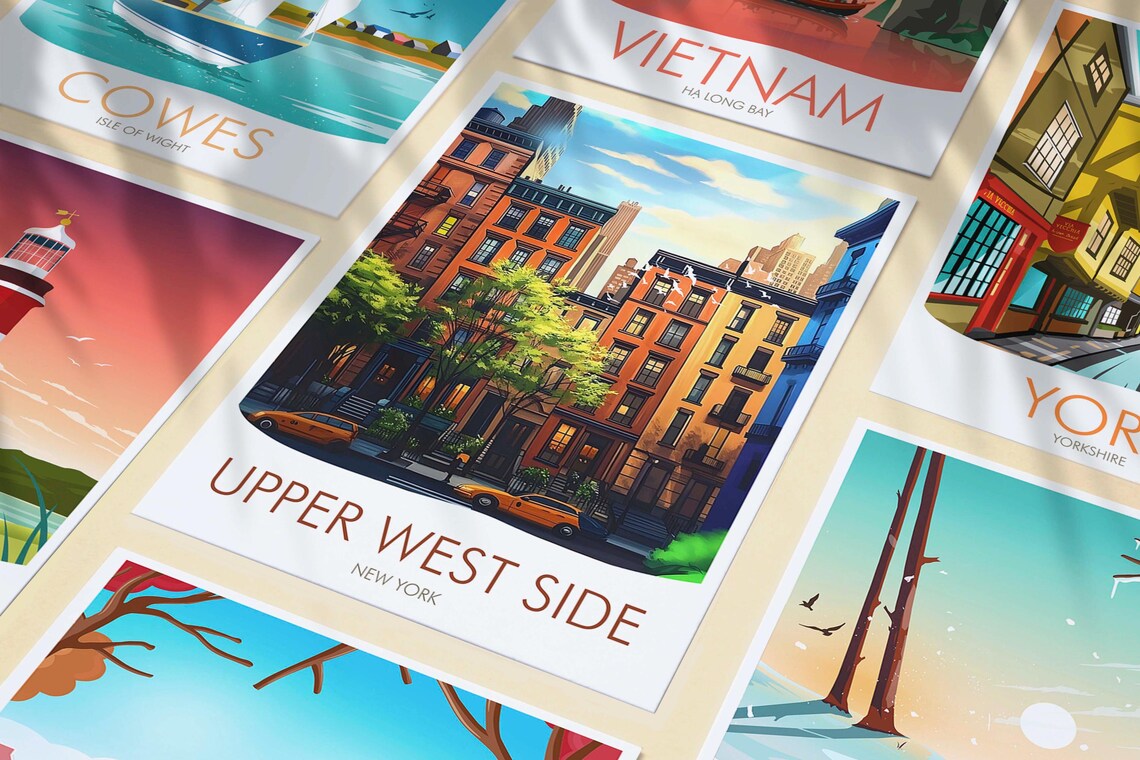 New York Upper West Side Brownstone Street Taxi Cab Travel Poster - Image 3