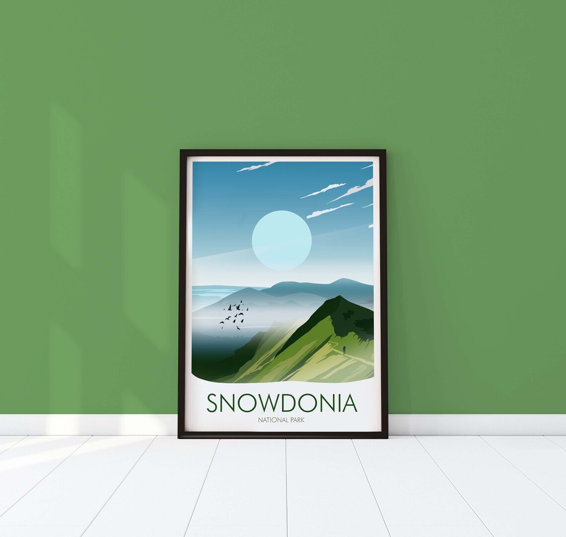 Snowdonia National Park Misty Green Mountains Wales Hiking Travel Poster - Image 2