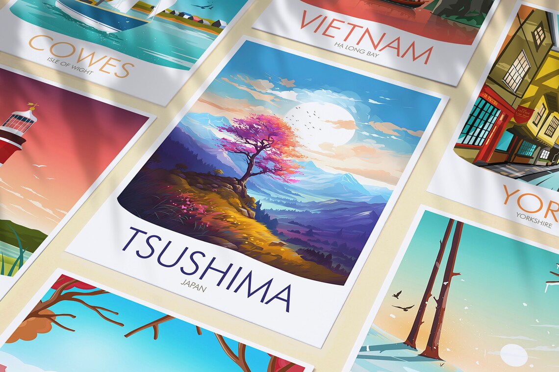 Tsushima Japan Cherry Blossom Mountain Tree Blossom View Poster - Image 3