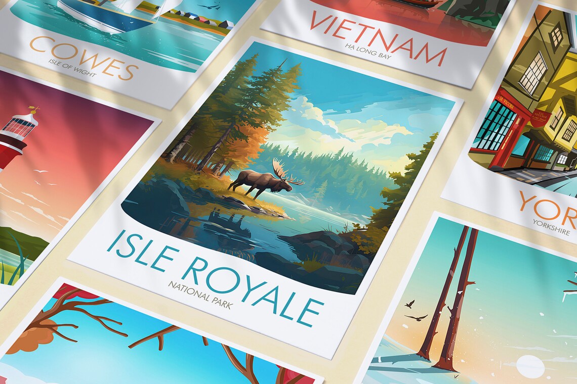 Isle Royale National Park Michigan Moose Lakeside Wildlife Travel Poster - Image 3