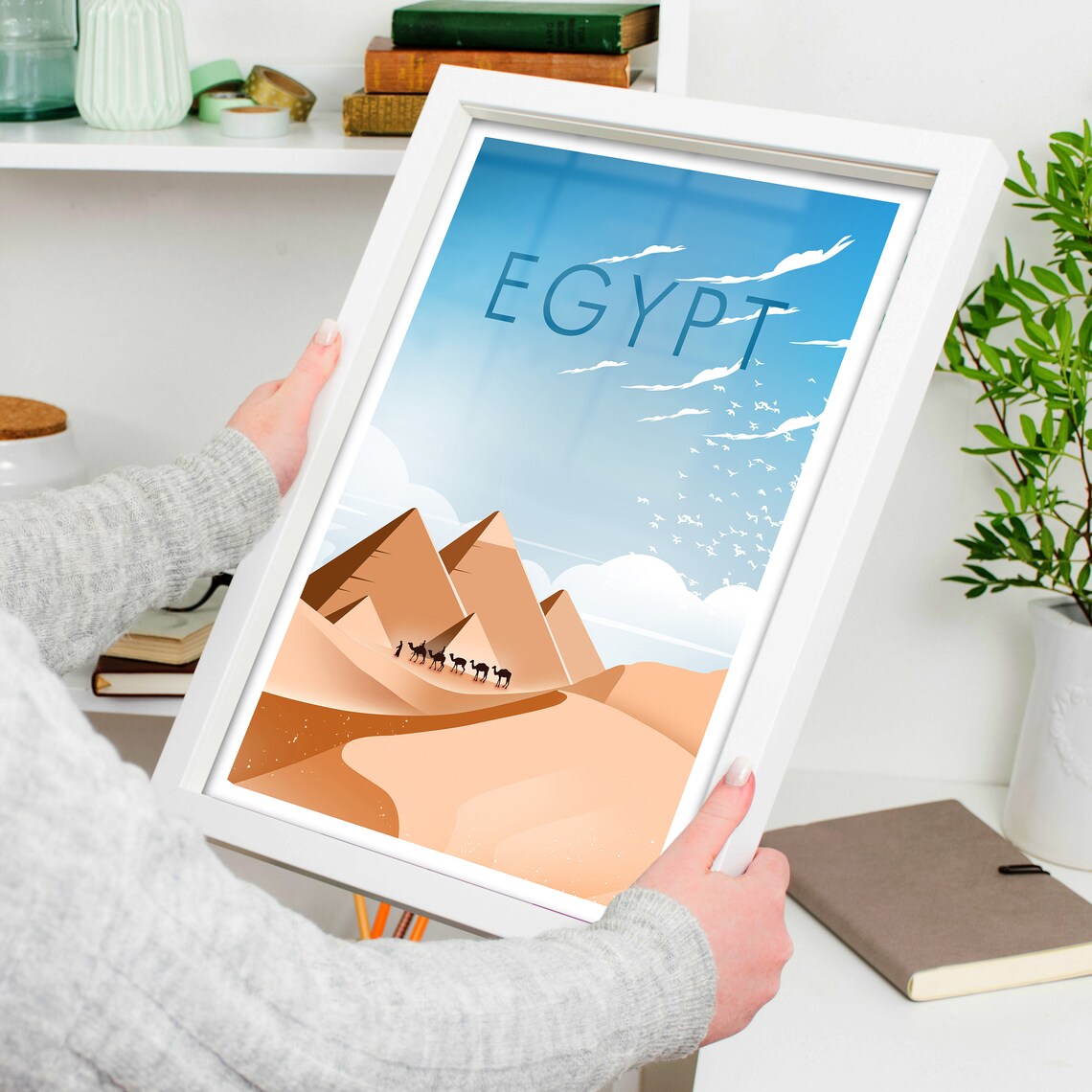 Egypt Pyramids Camel Caravan Desert Dunes Minimalist Travel Poster - Image 4