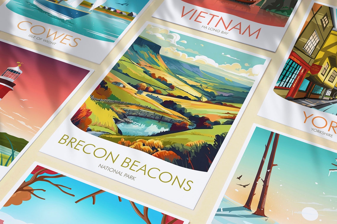 Brecon Beacons National Park Wales Valley Stream Farm Travel Poster - Image 3