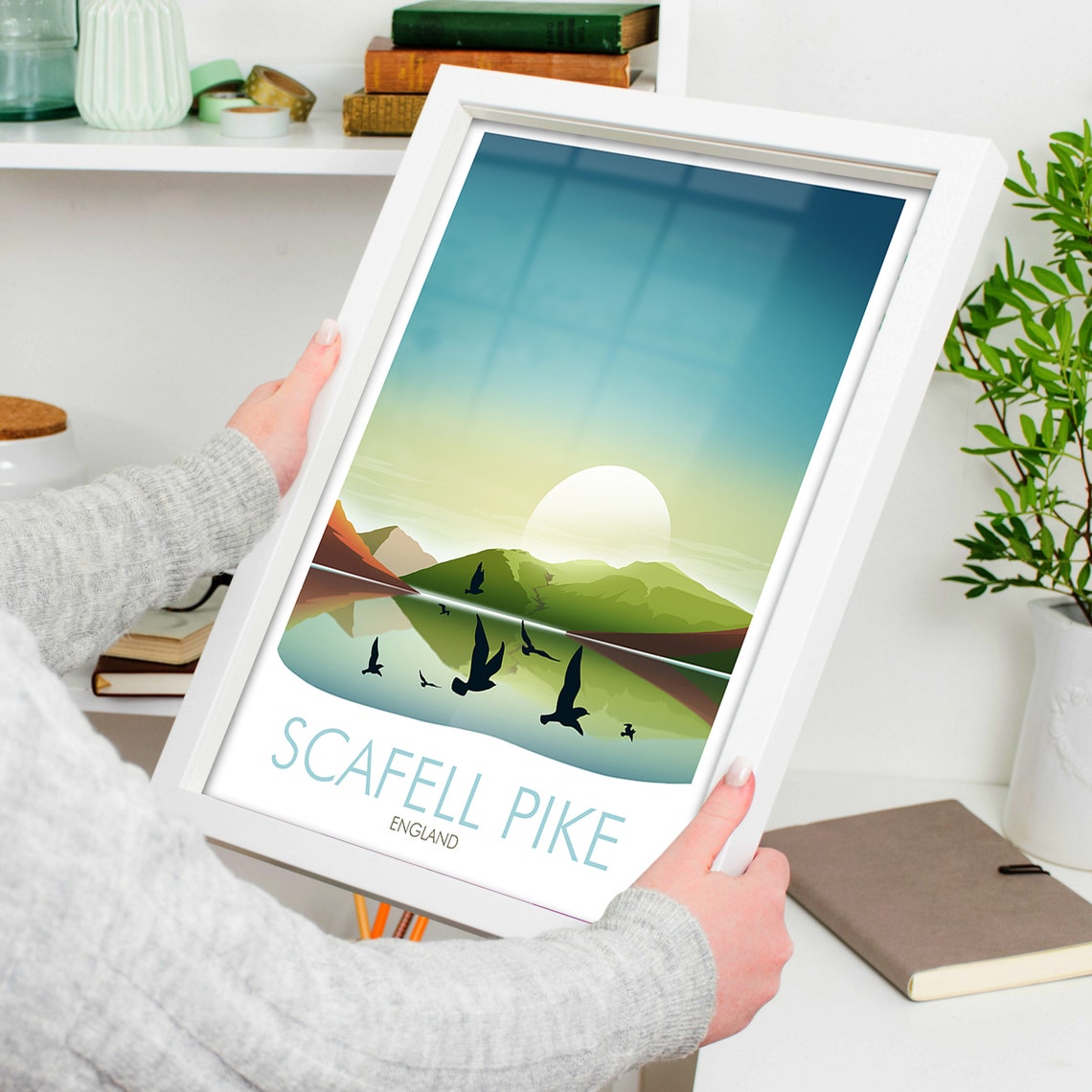 Scafell Pike England Sunset Lake Mountain Hiker Landscape Poster - Image 3