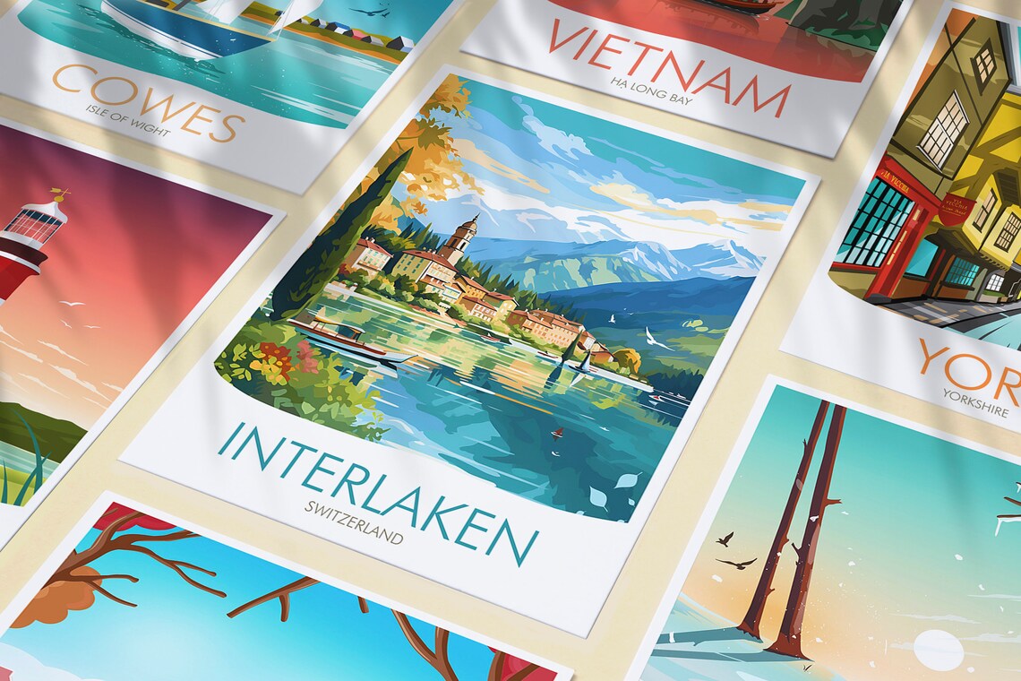 Interlaken Switzerland Lakeside Town Mountain View Summer Poster - Image 4