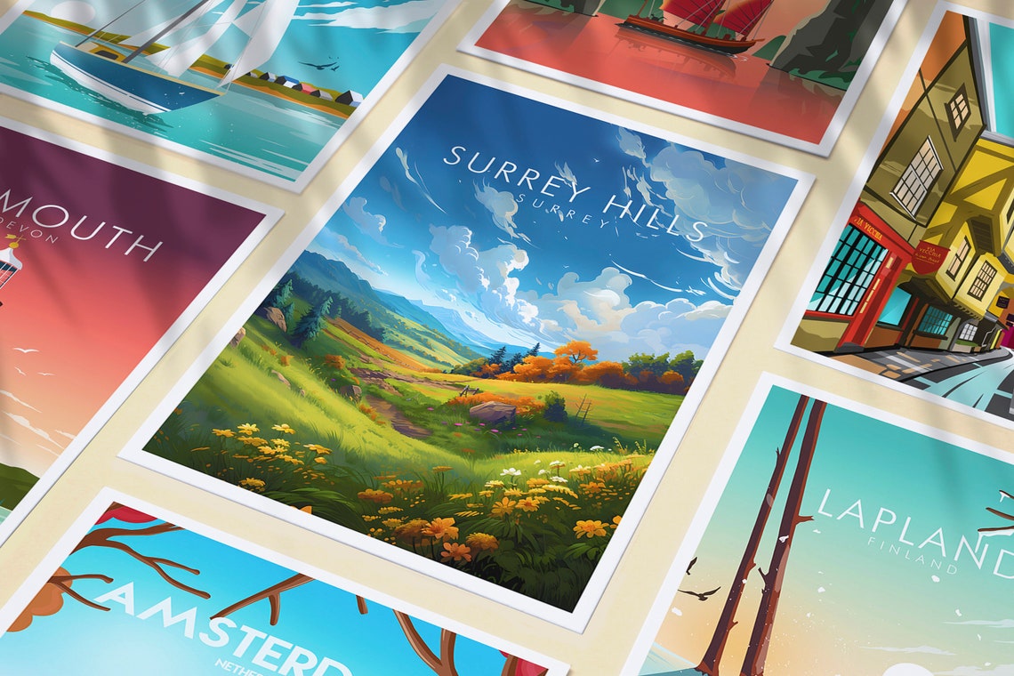 Surrey Hills Surrey Countryside Summer Meadow Skyline Landscape Poster - Image 3