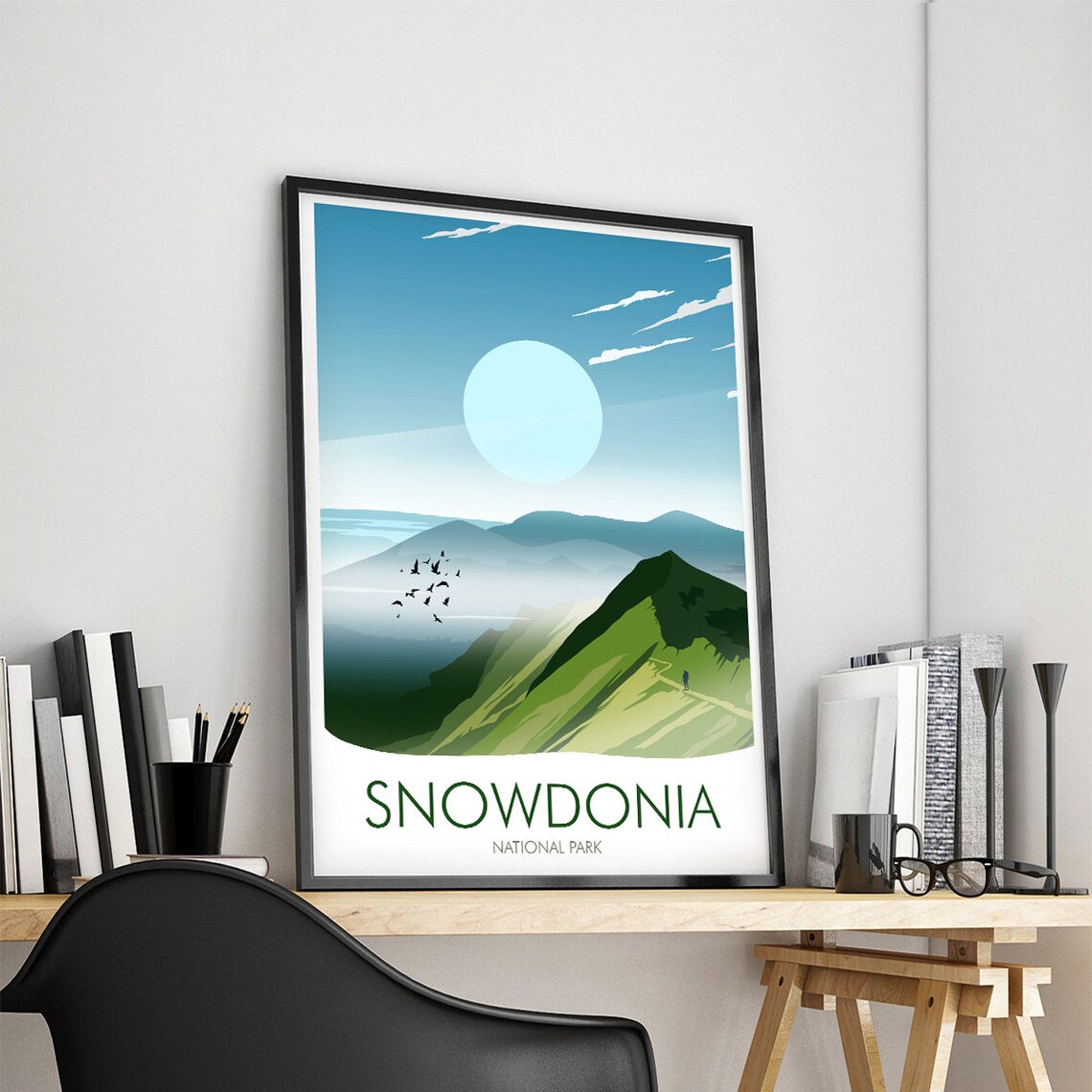 Snowdonia National Park Misty Green Mountains Wales Hiking Travel Poster - Image 4